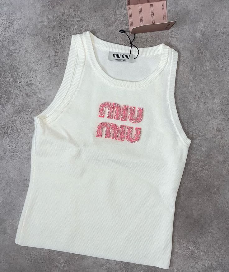 Beaded Embroidery Ribbed Cotton Tank Top