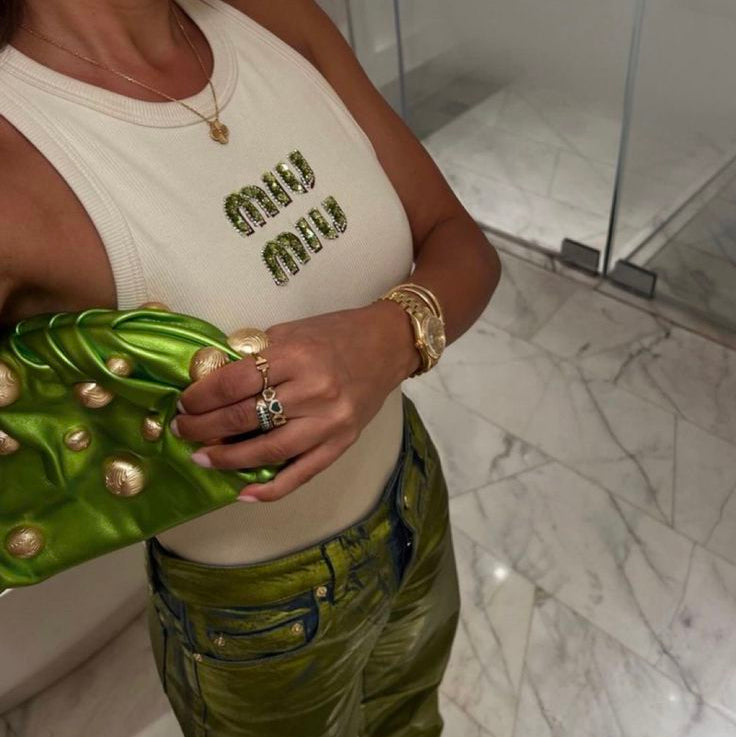Beaded Embroidery Ribbed Cotton Tank Top