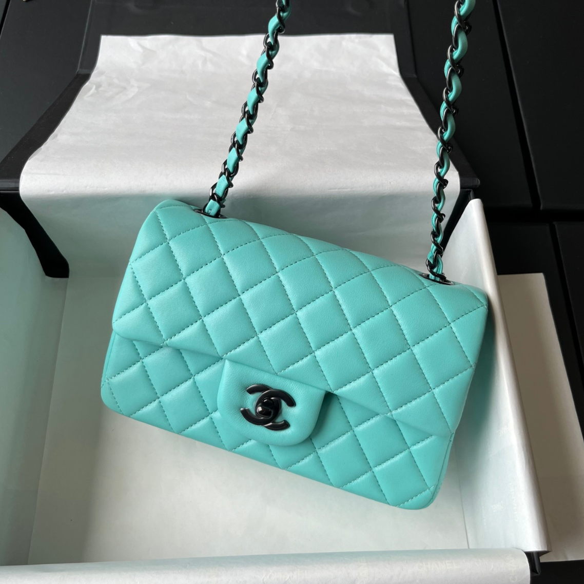 Blue Lambskin Black Hardware Mini Flap Bag CNL - Level X