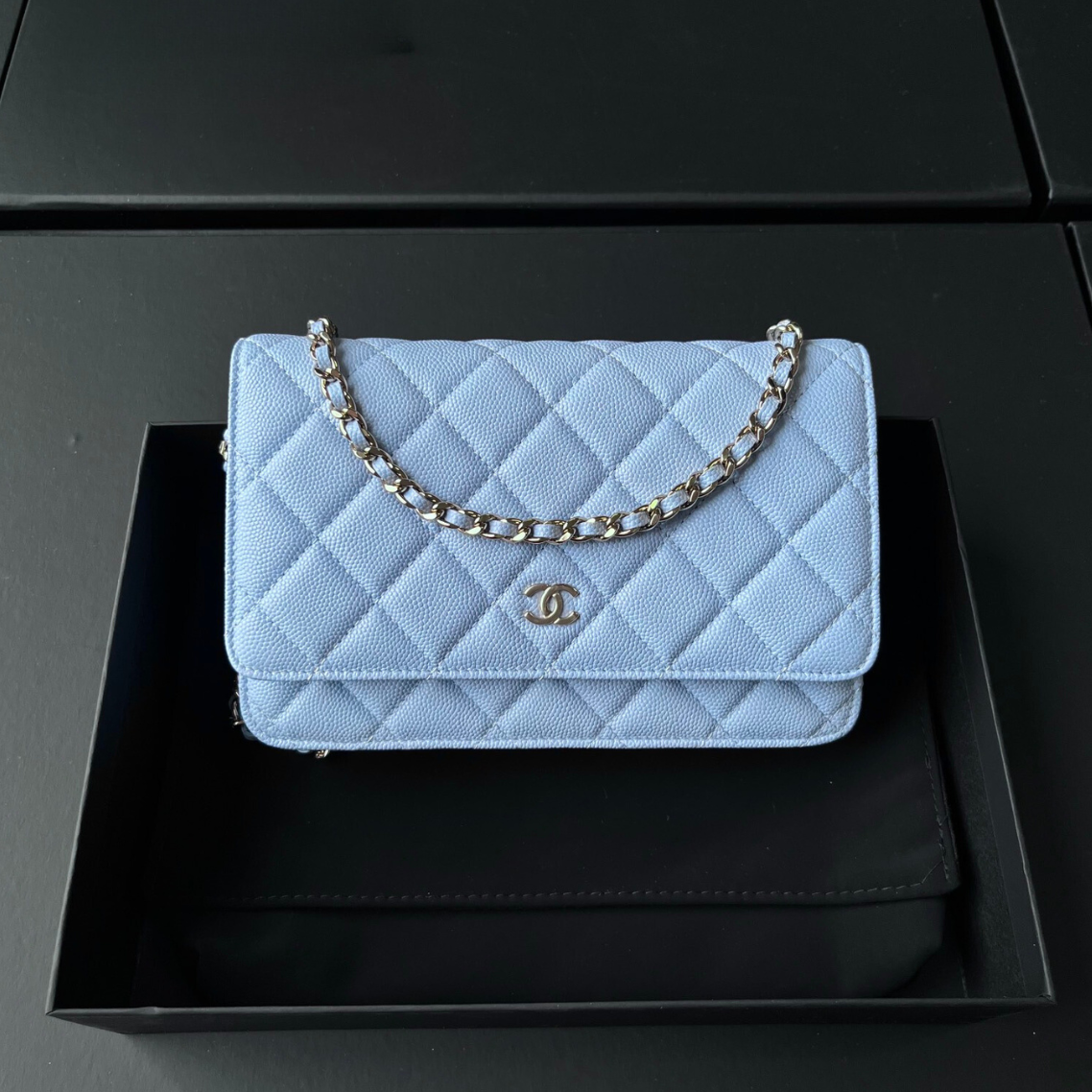 Wallet On Chain Light Blue Caviar Leather - Level X