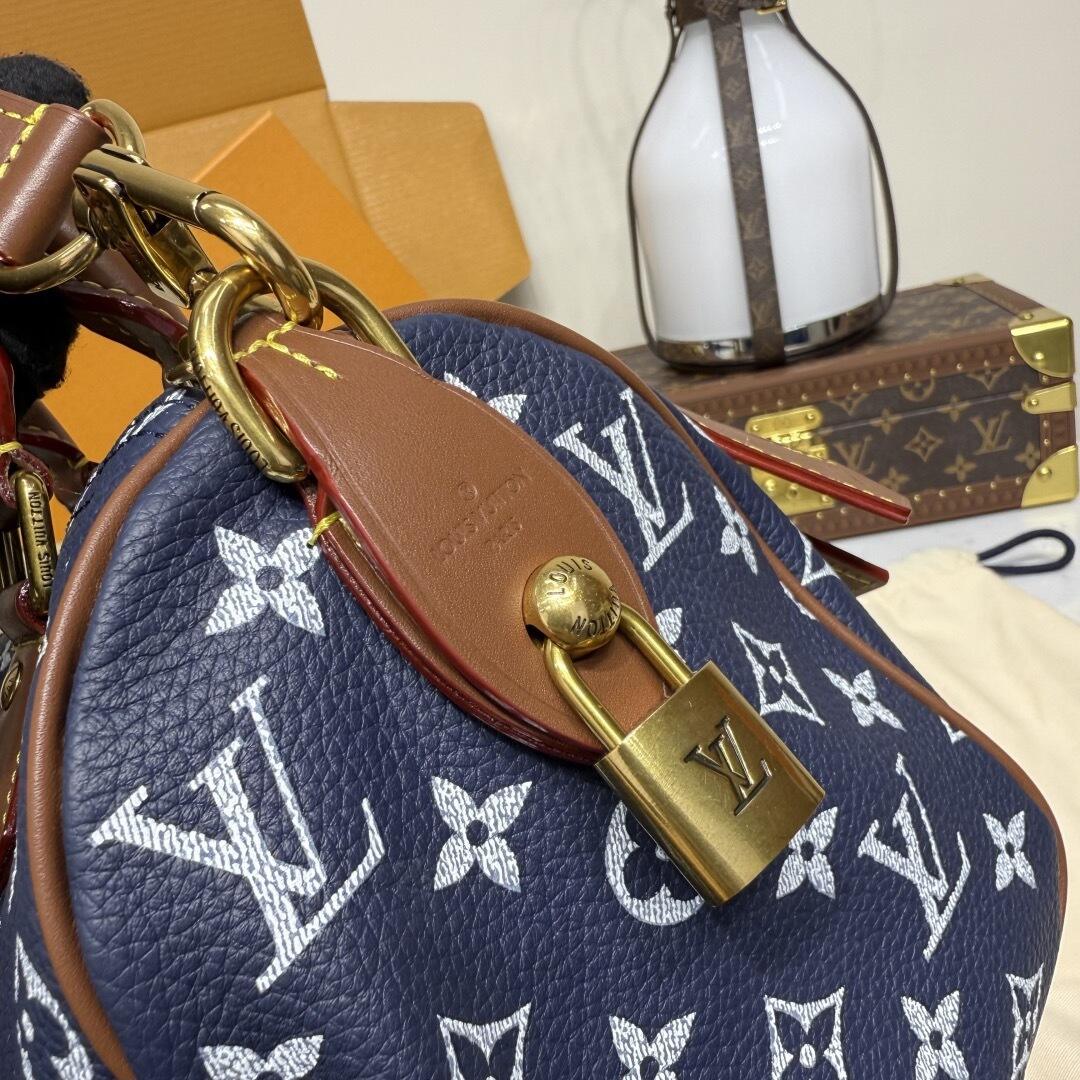P9 Speedy 25 Bandouliere Blue & Brown Leather - Level 5