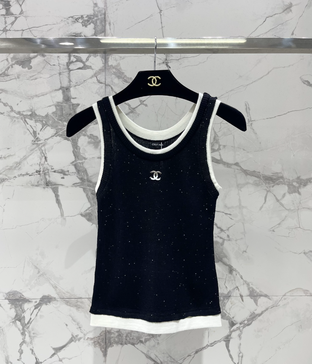Rhinestone Contrast Knit Tank Top