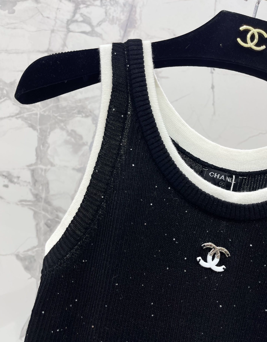 Rhinestone Contrast Knit Tank Top