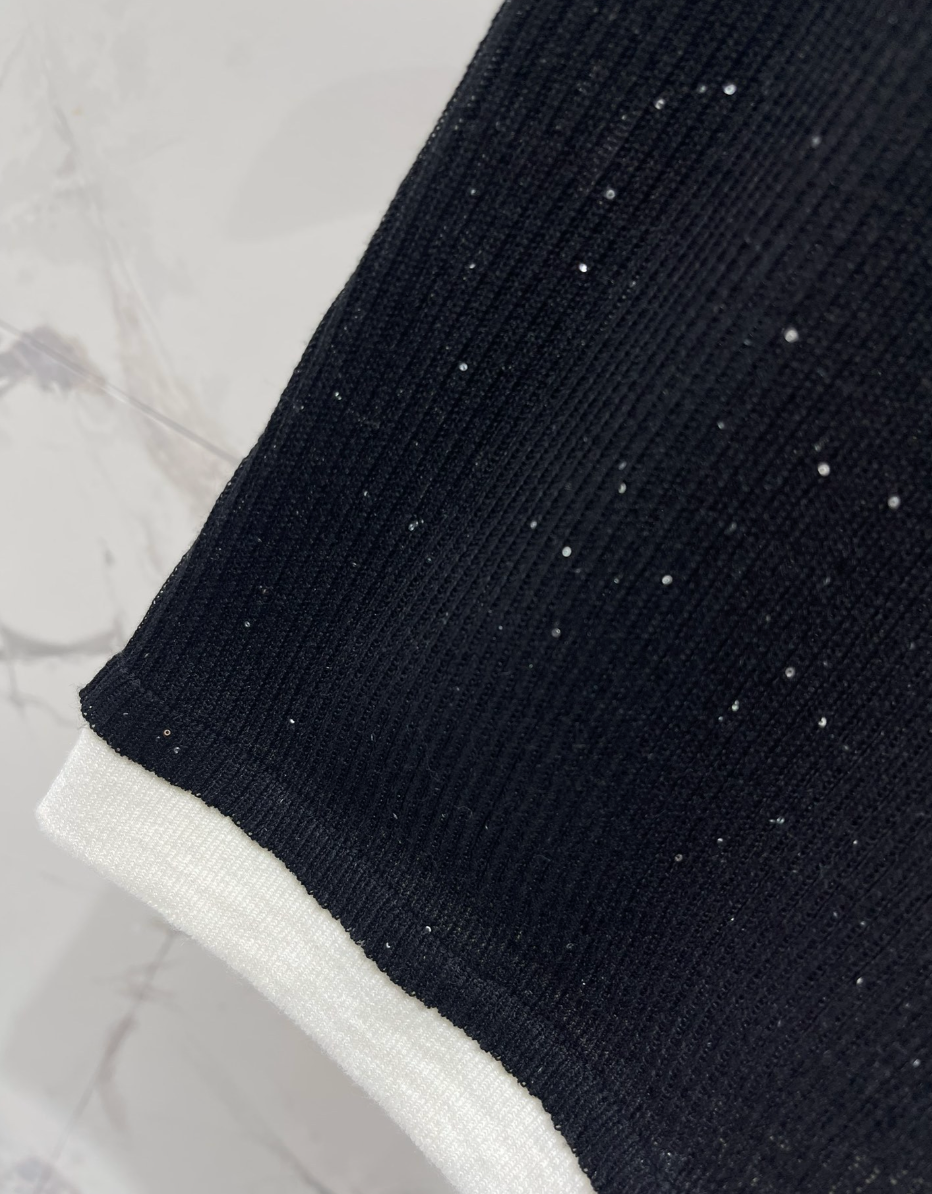 Rhinestone Contrast Knit Tank Top