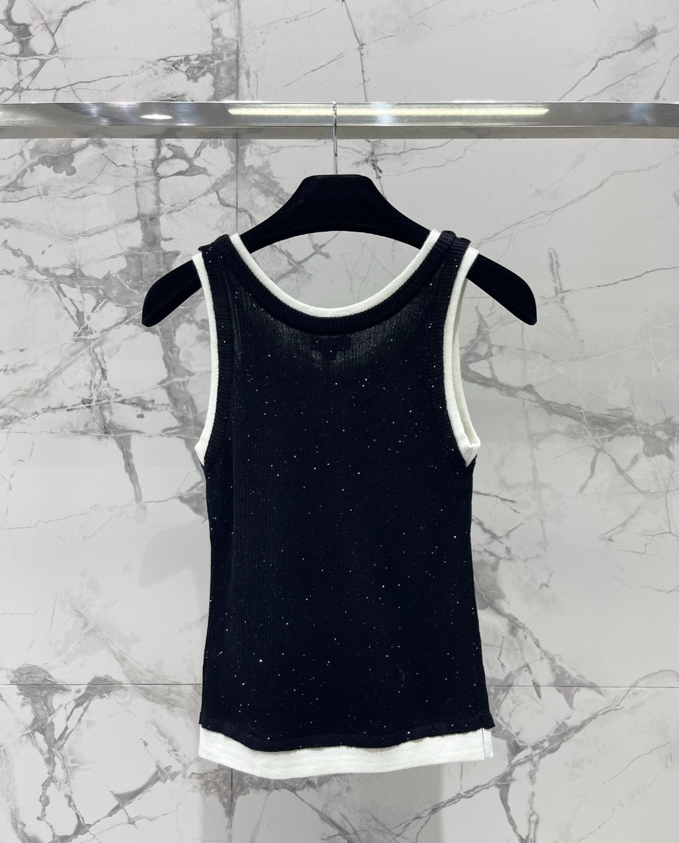 Rhinestone Contrast Knit Tank Top