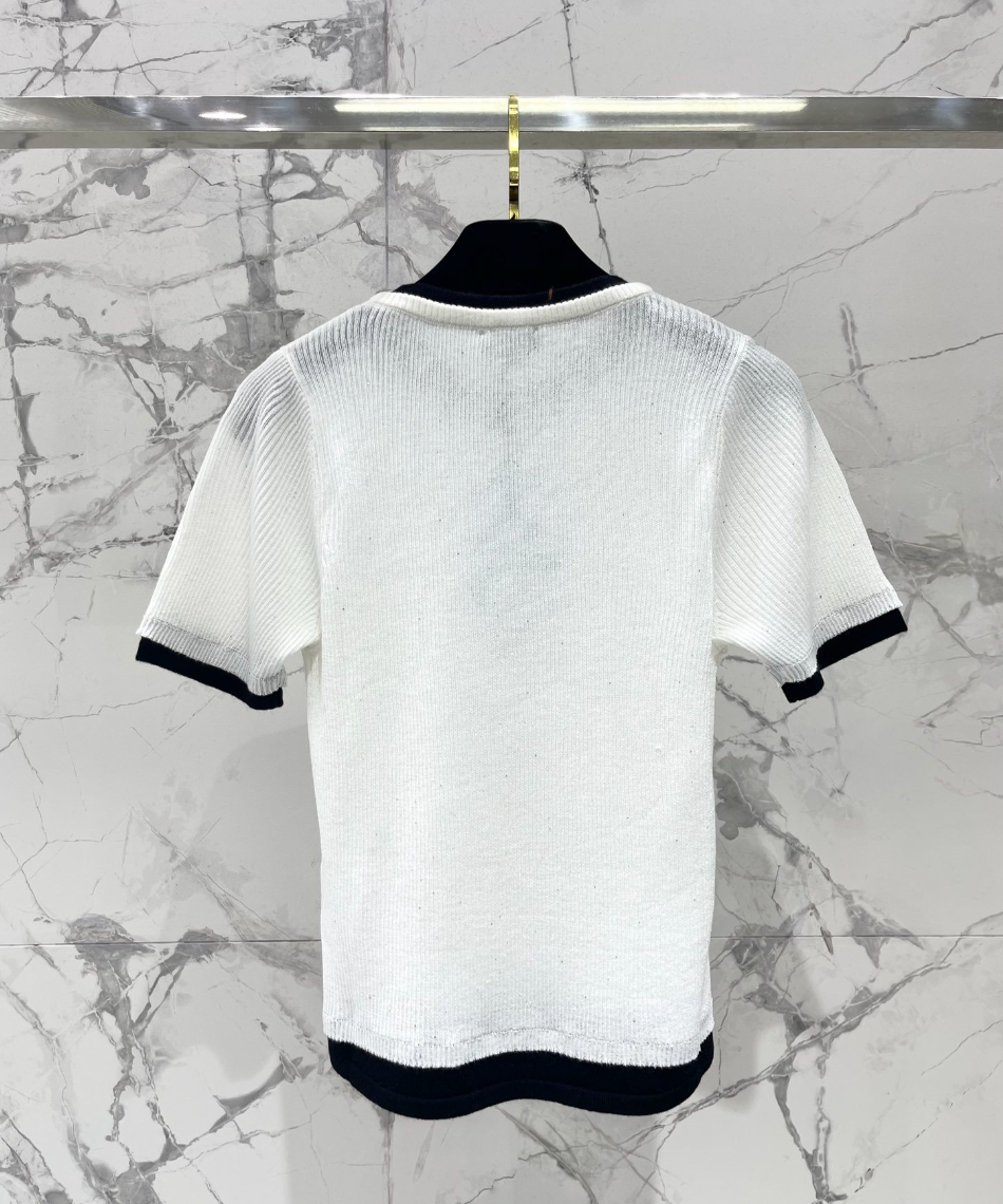 Rhinestone Contrast Knit T Shirt