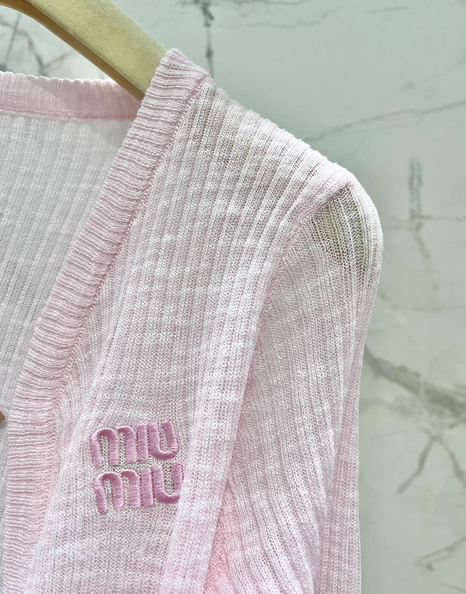 Pink Knit Tank Top Sheer Cardigan Set