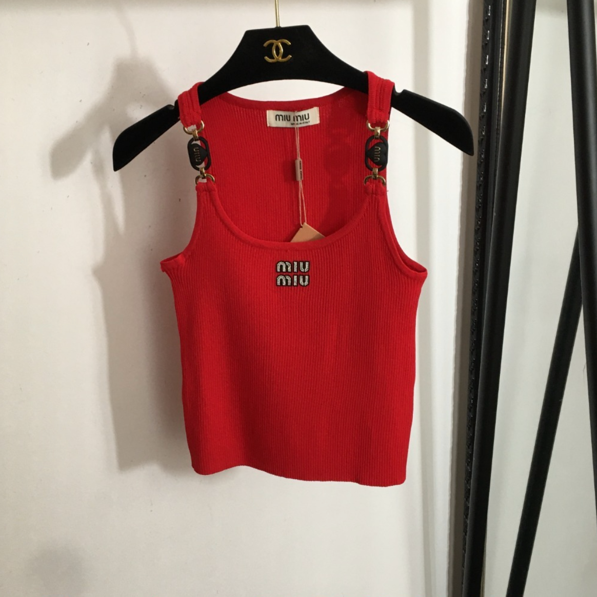 Rhinestone Heart Charm Knit Tank Top