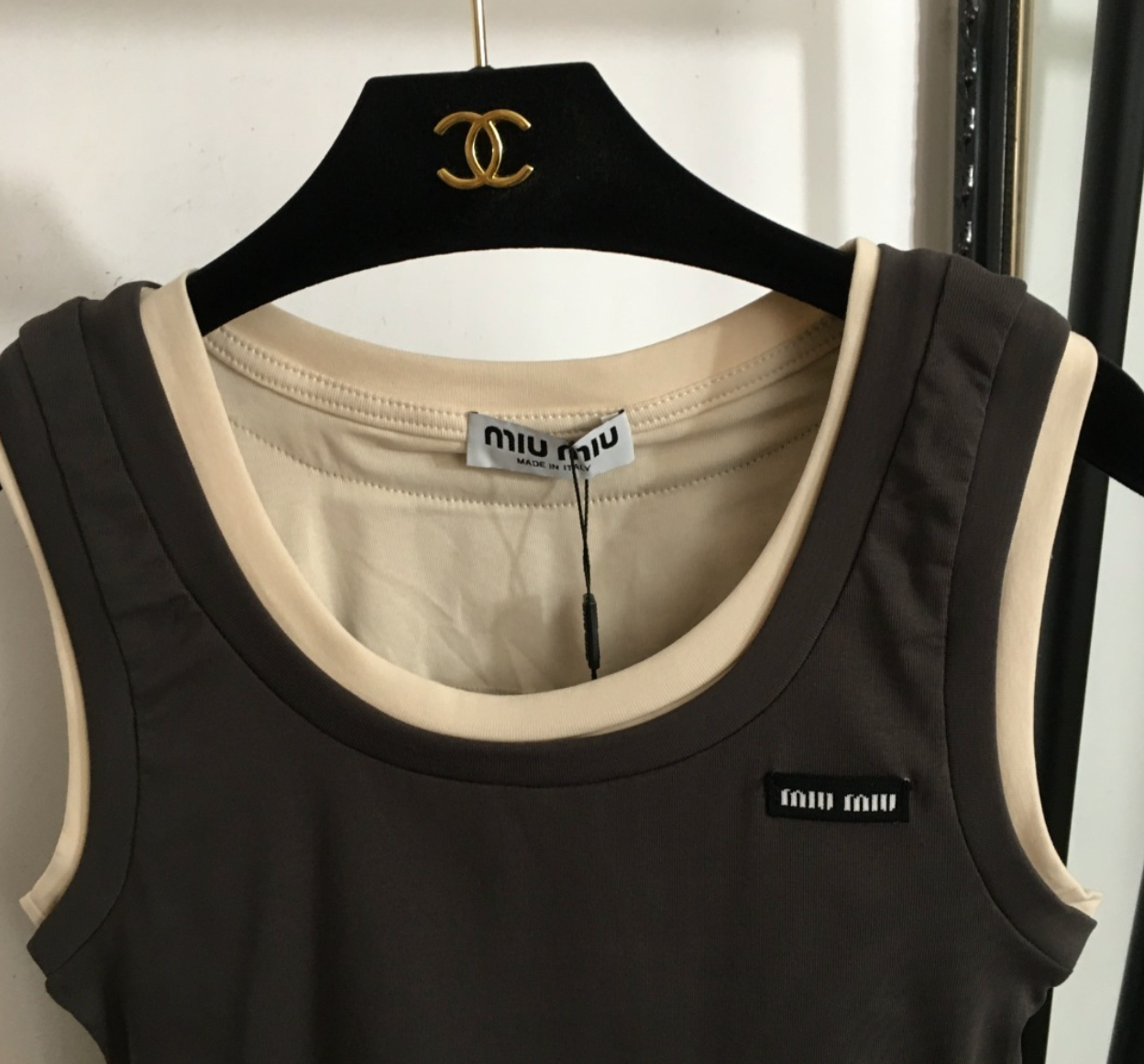 Brown Contrast Knit Tank Top