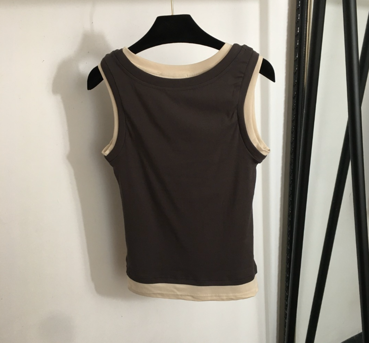 Brown Contrast Knit Tank Top