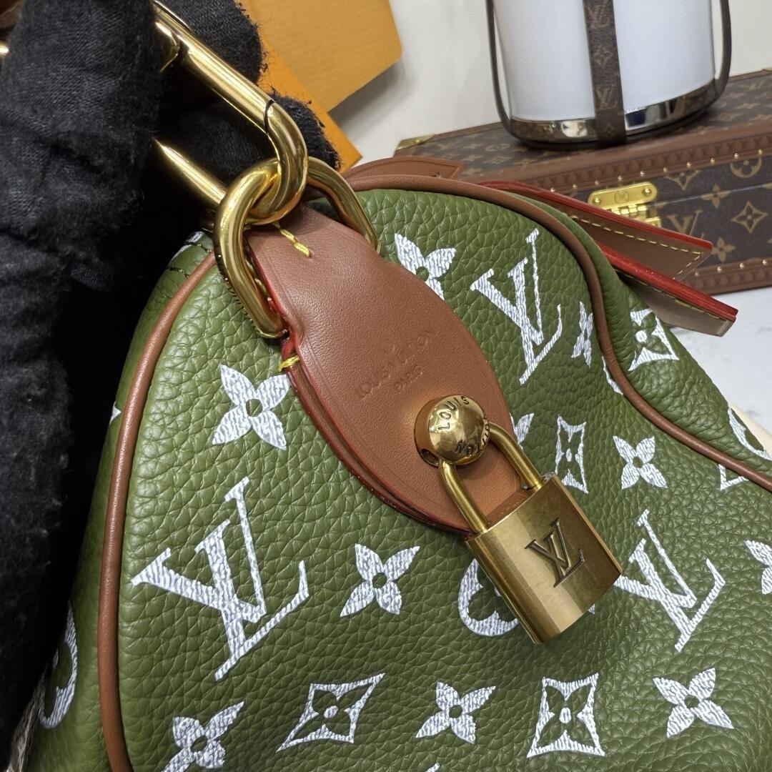 P9 Speedy 25 Bandouliere Green & Brown Leather - Level 5