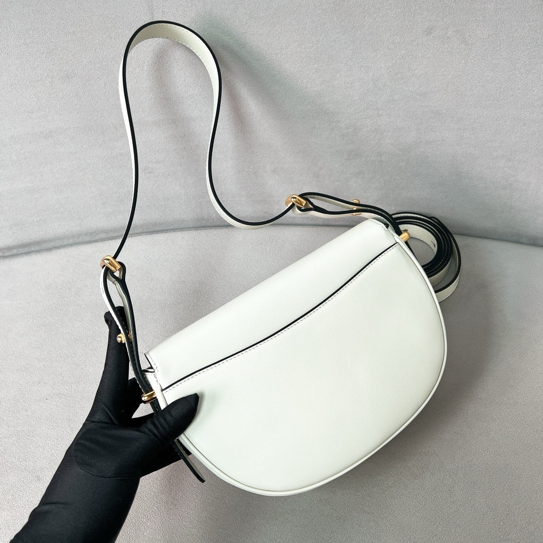 White Leather Arque Shoulder Bag - Level 5