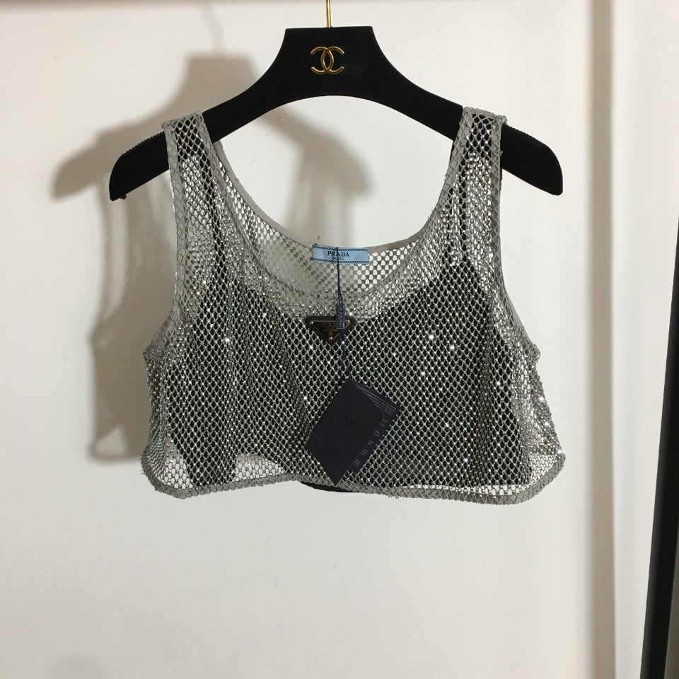 Crystal Mesh Crop Tank Top