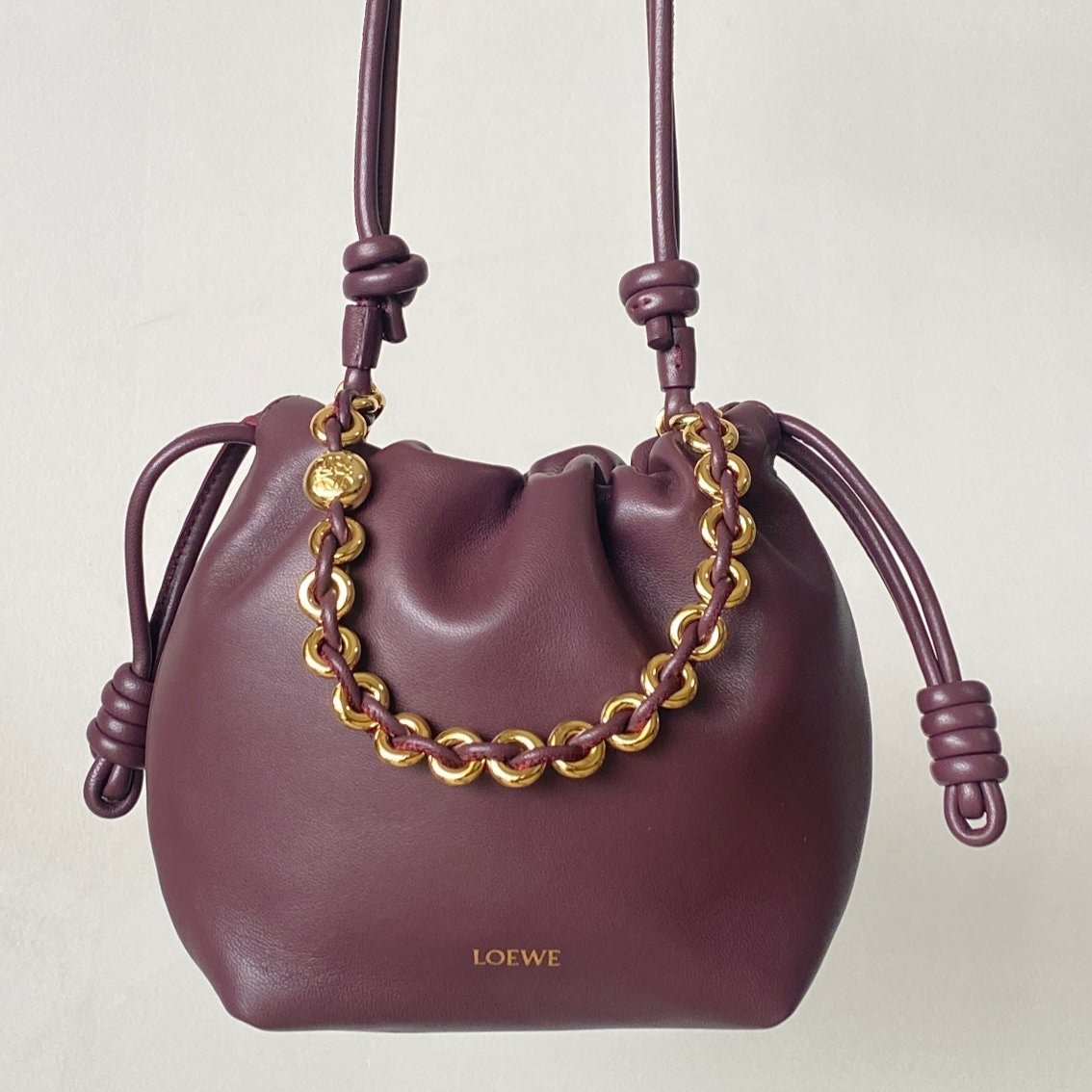 Flamenco Purse Bucket Bag Dark Red Leather LOW - Level 5
