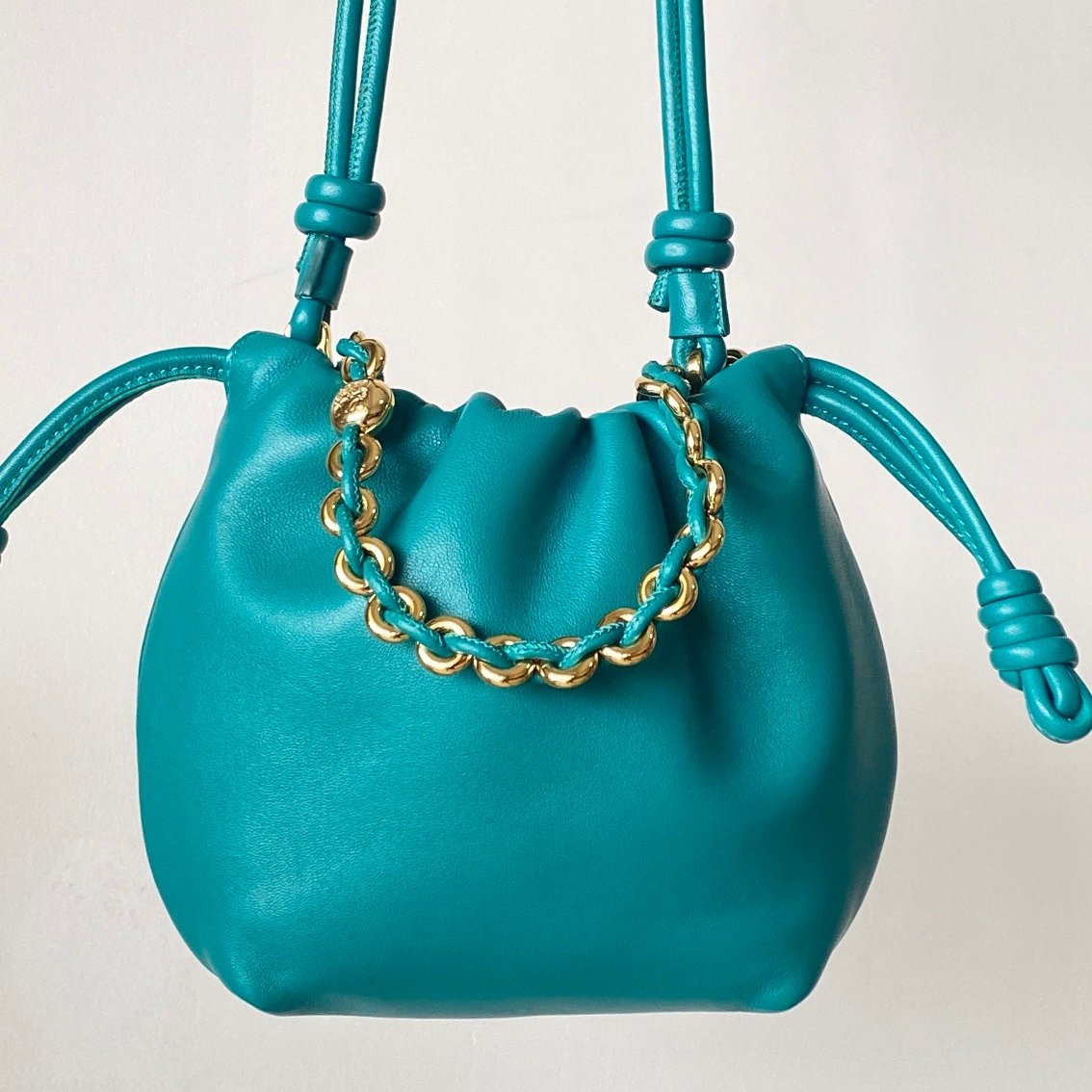 Flamenco Purse Bucket Bag Blue Green Leather LOW - Level 5