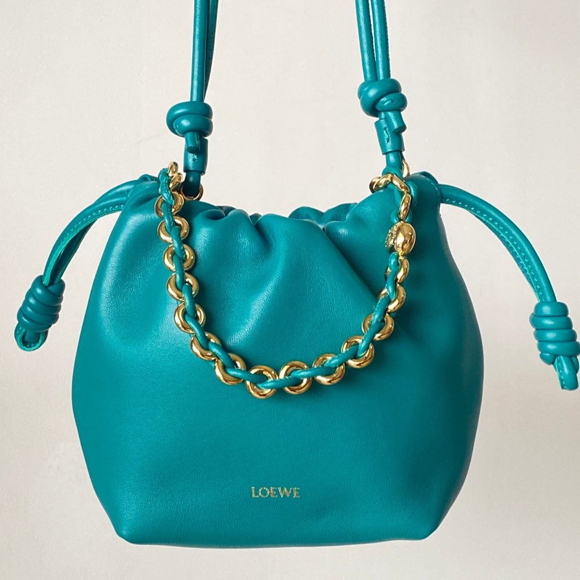 Flamenco Purse Bucket Bag Blue Green Leather LOW - Level 5