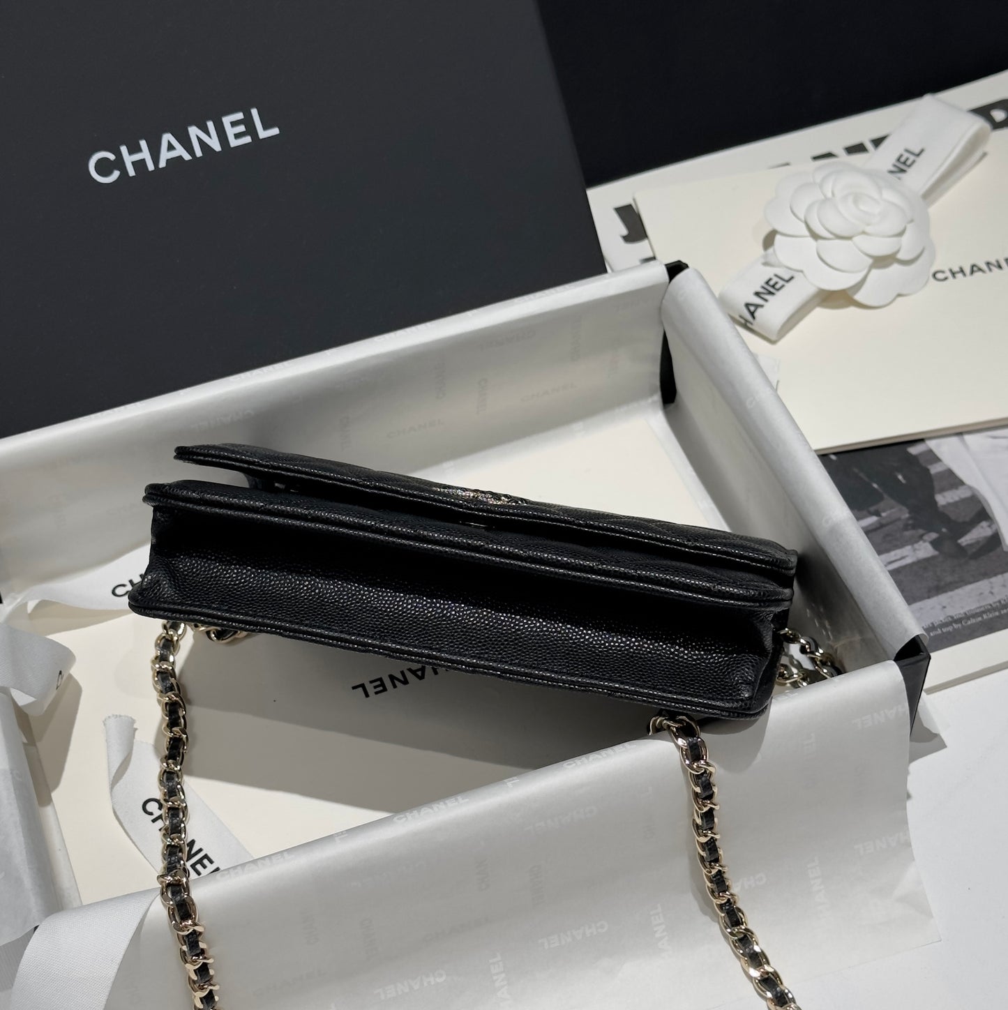 Diamond Black Caviar Leather Wallet On Chain - Level 5