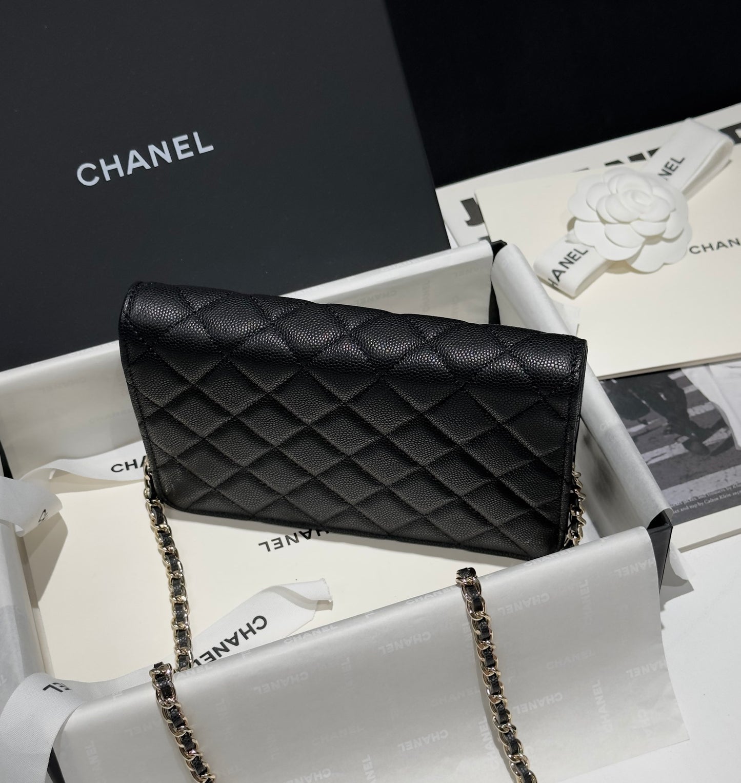 Diamond Black Caviar Leather Wallet On Chain - Level 5
