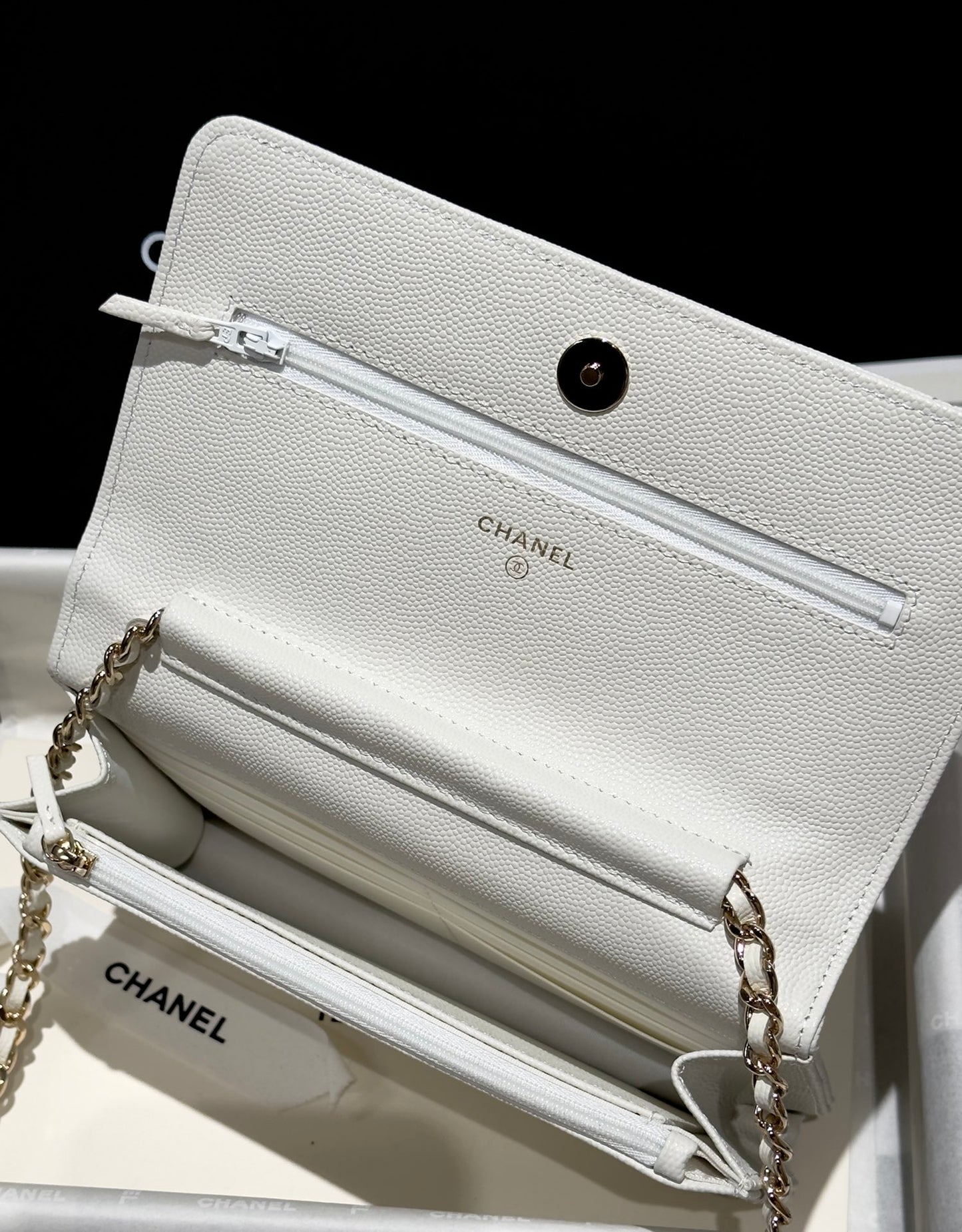 Diamond White Caviar Leather Wallet On Chain - Level 5