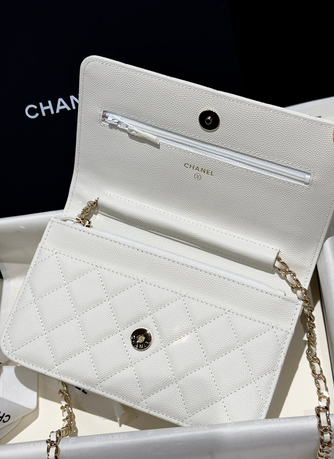 Diamond White Caviar Leather Wallet On Chain - Level 5
