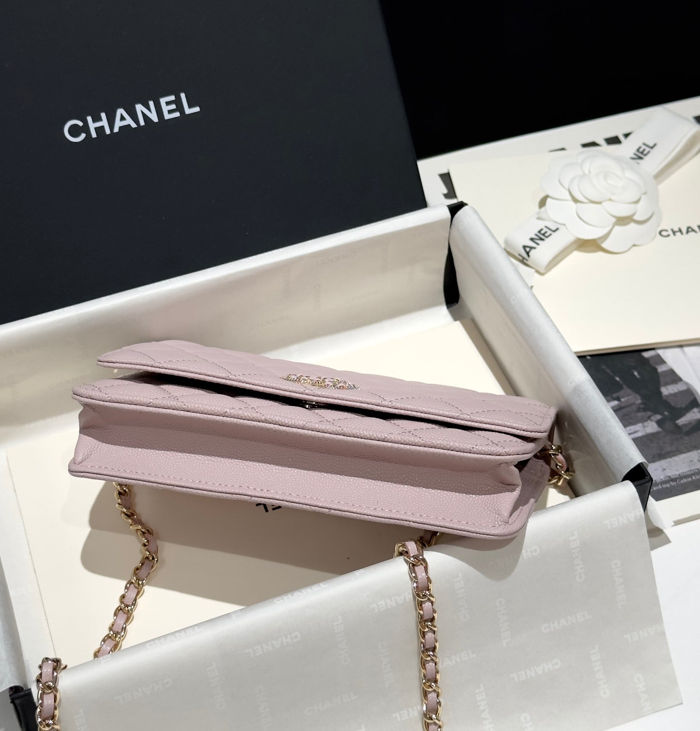Diamond Pink Caviar Leather Wallet On Chain - Level 5