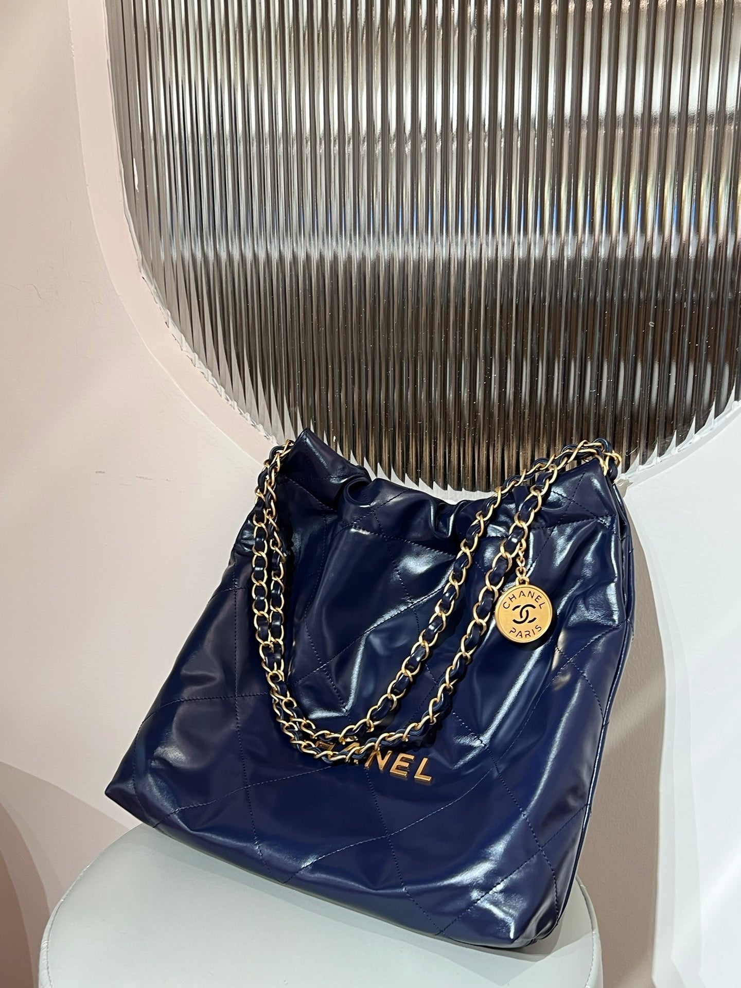 22 Bag Small Navy Blue Lambskin Leather - Level X