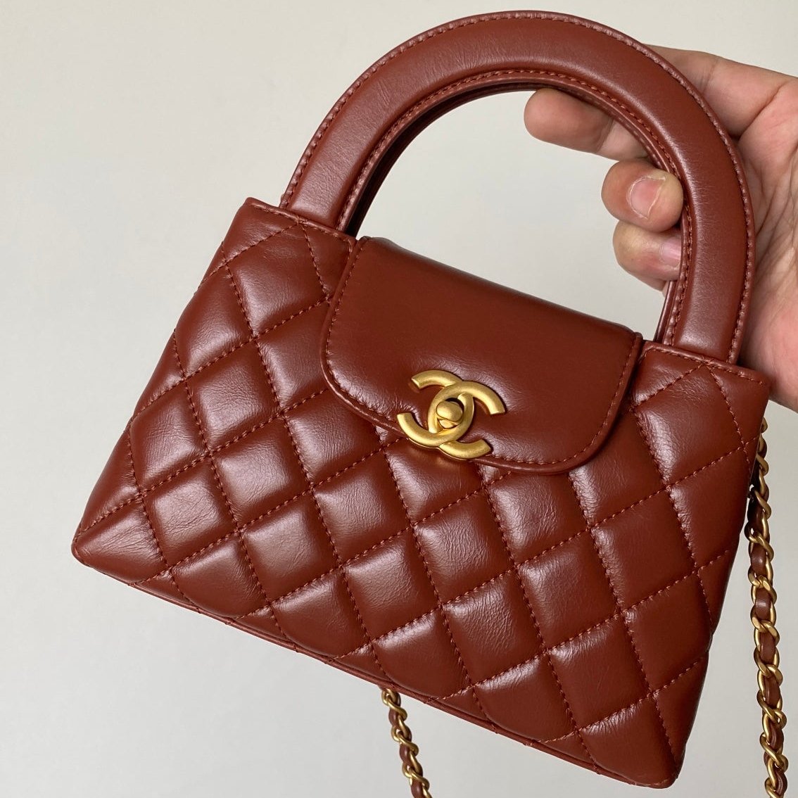 Kelly Bag Brown Lambskin Leather - Level 5