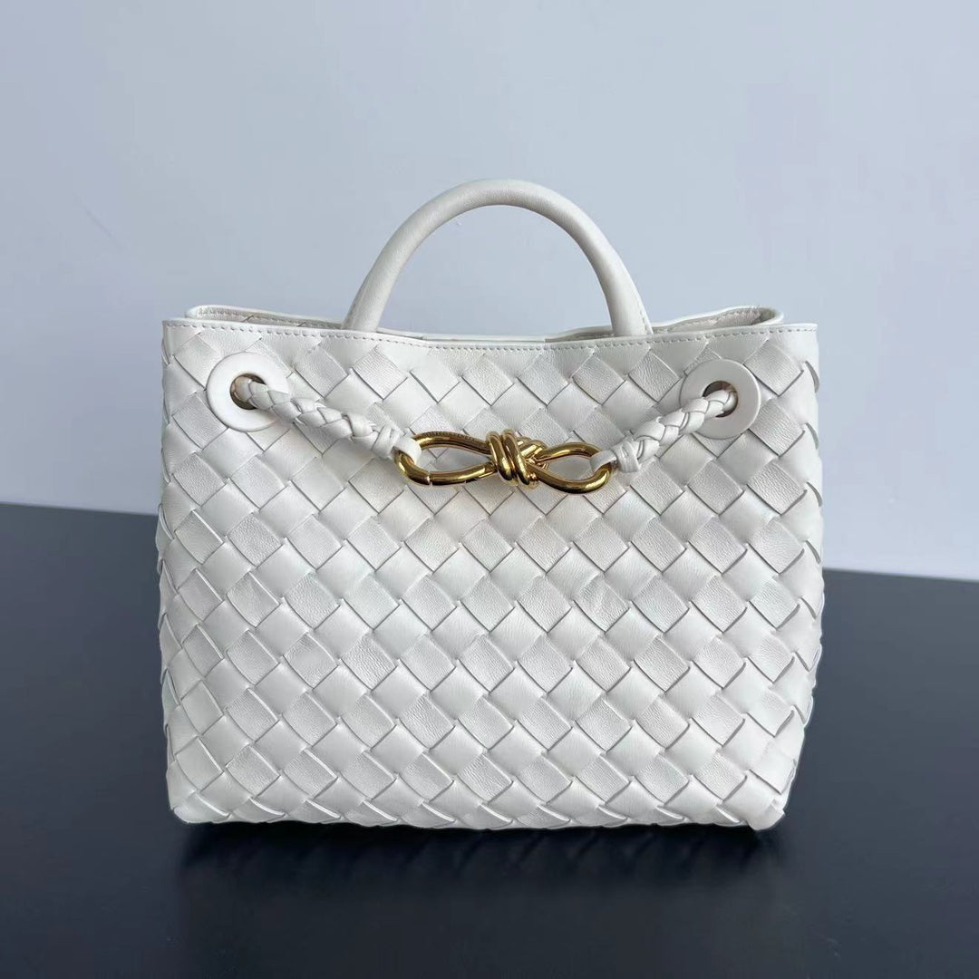 Small Andiamo Tote White Woven Leather - Level 5