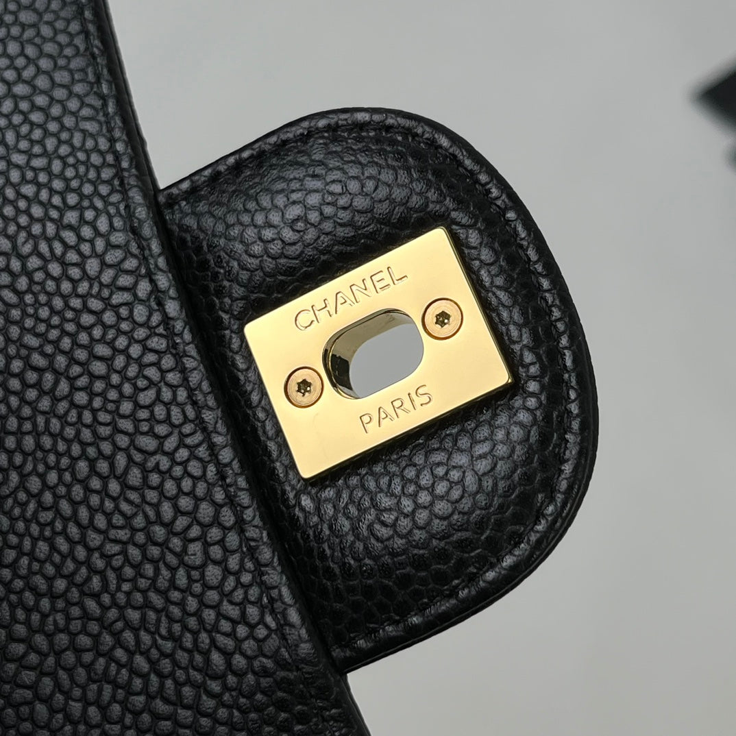 Black Caviar Leather Small Flap Bag - Level X