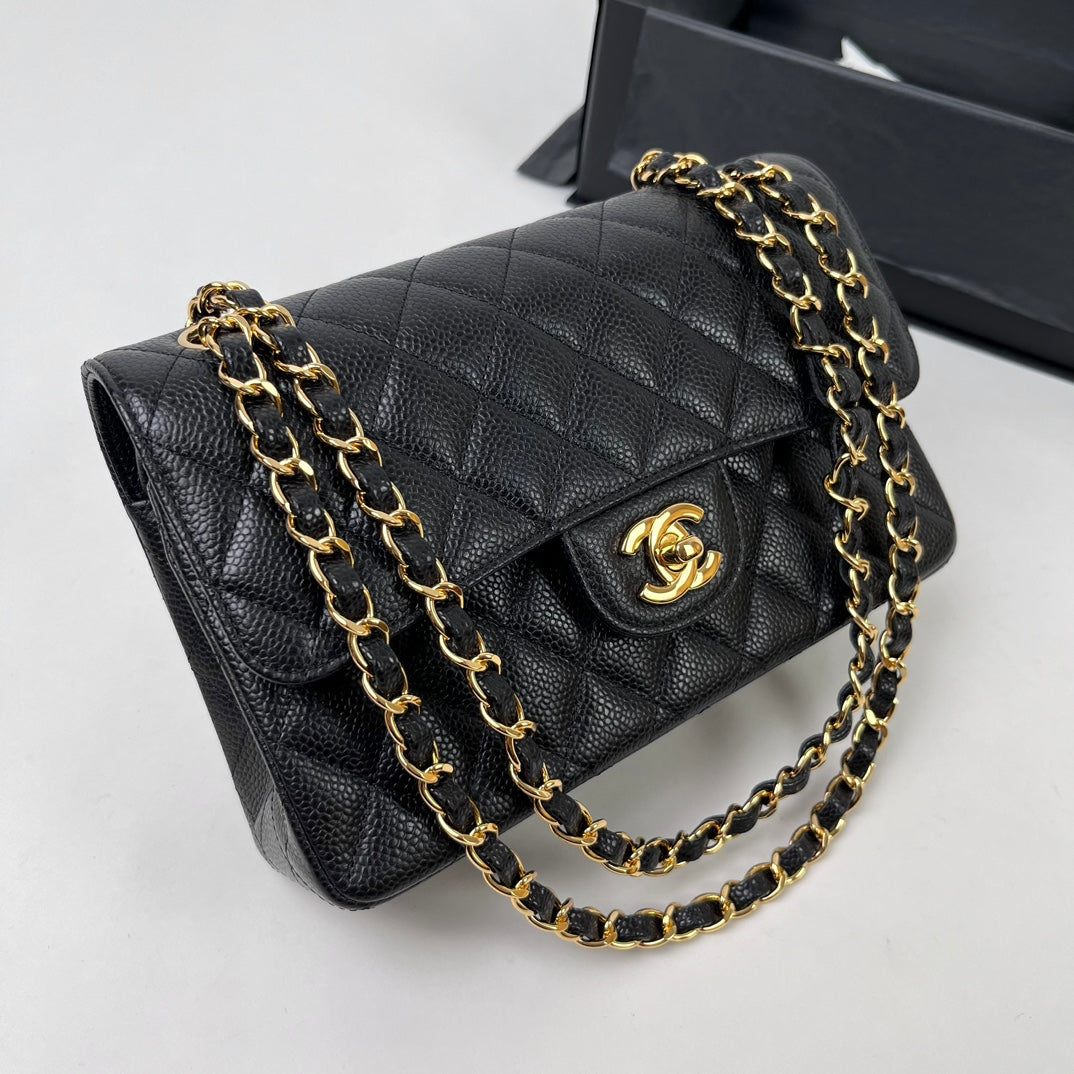 Black Caviar Leather Small Flap Bag - Level X
