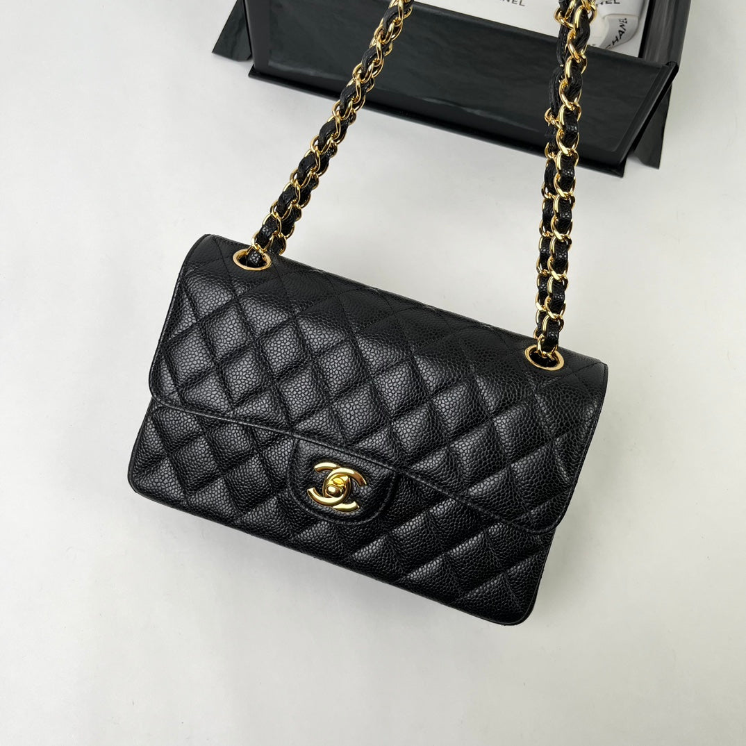 Black Caviar Leather Small Flap Bag - Level X