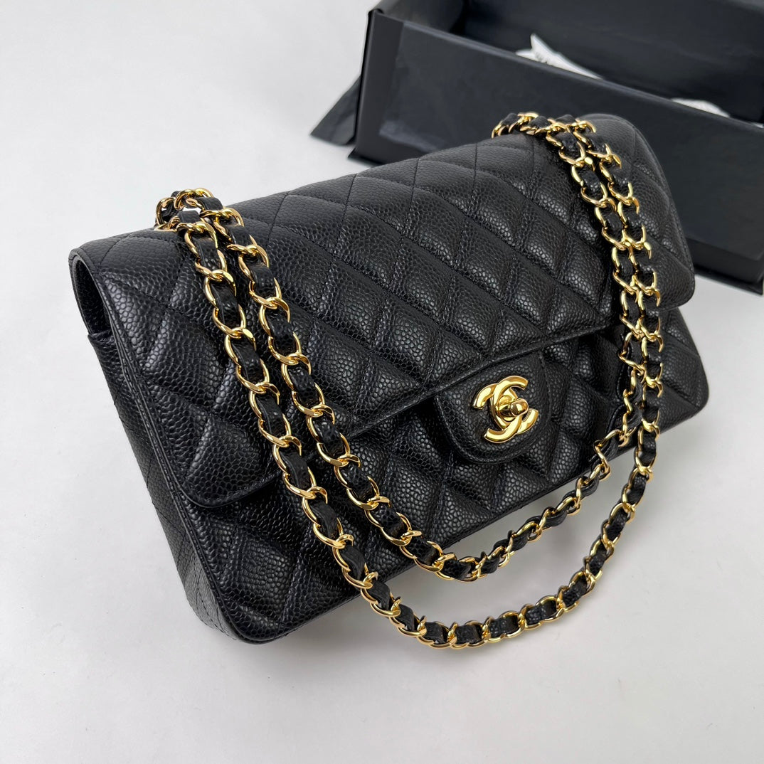 Black Caviar Leather Medium Flap Bag - Level X