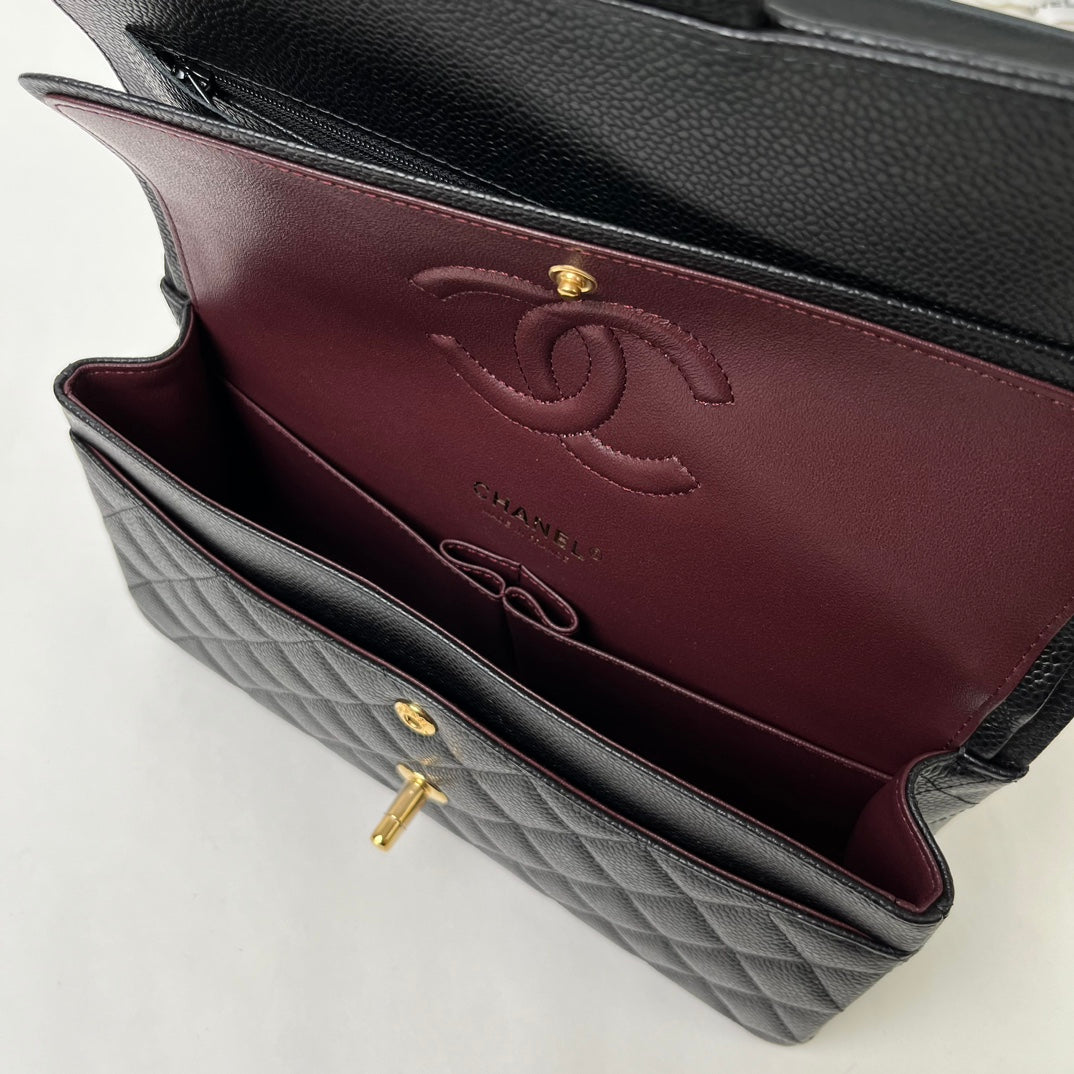 Black Caviar Leather Medium Flap Bag - Level X