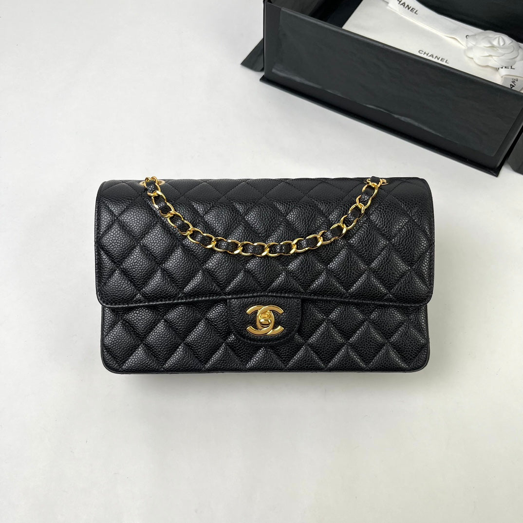 Black Caviar Leather Medium Flap Bag - Level X