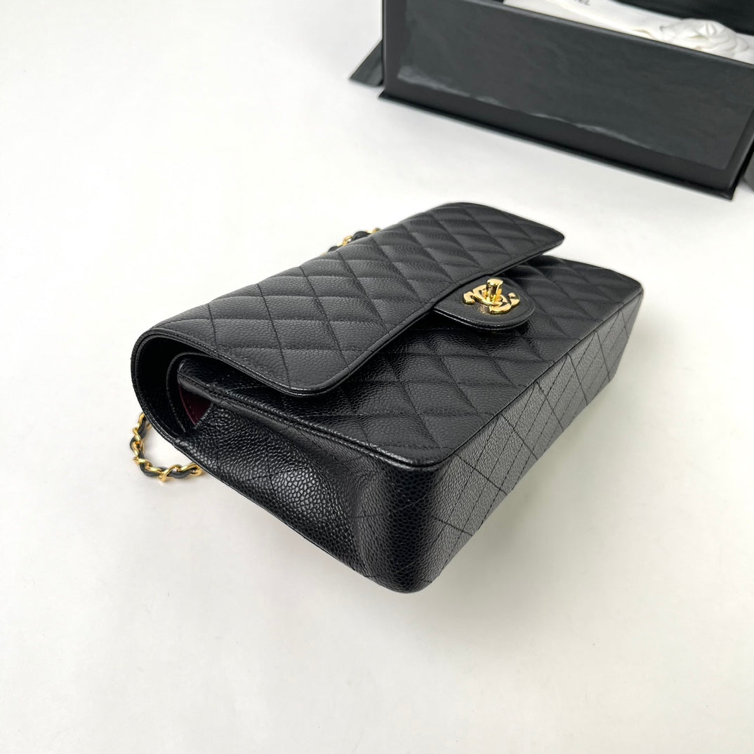 Black Caviar Leather Medium Flap Bag - Level X