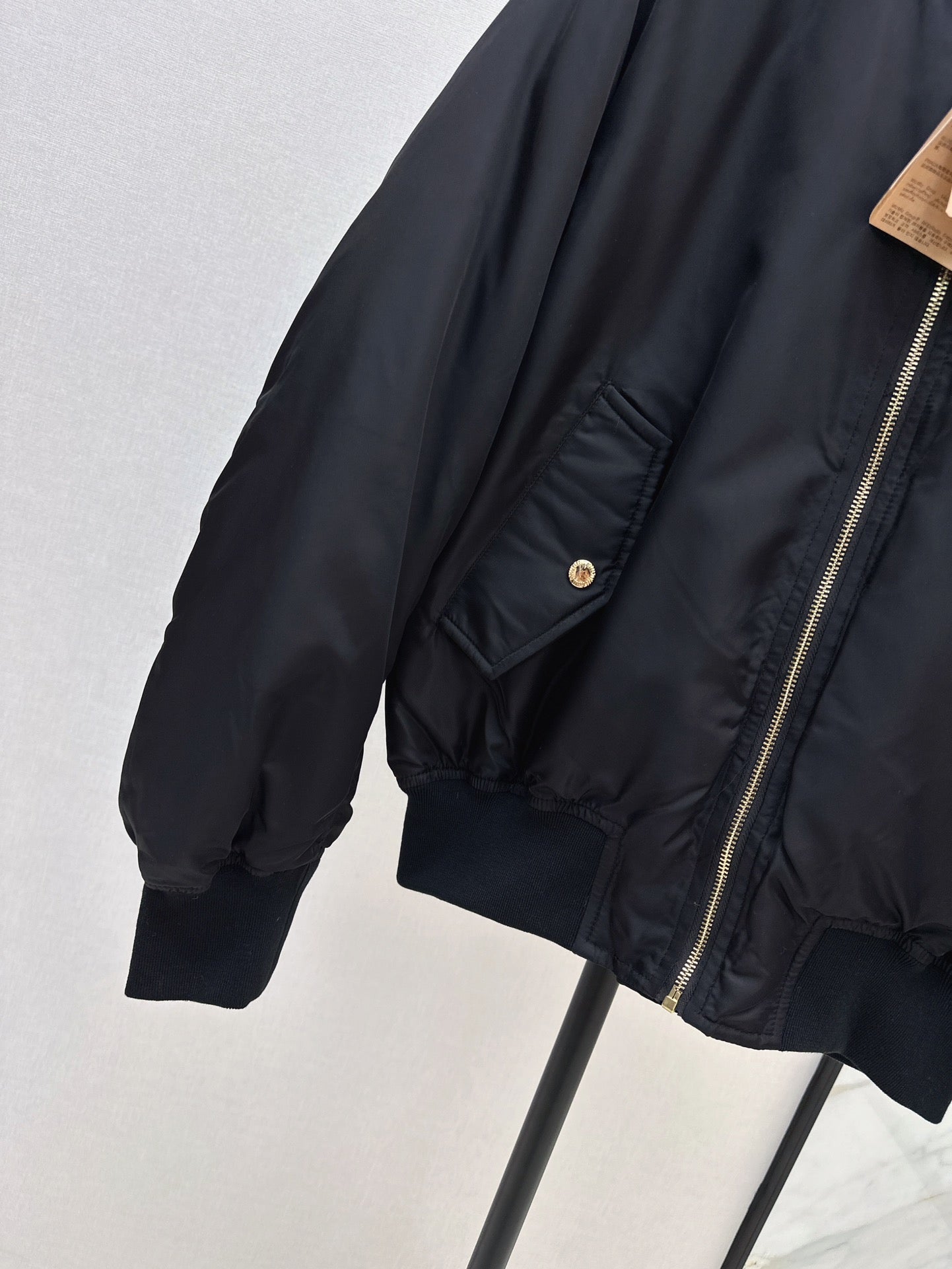 Black Nylon Bomber Zip-Up Jacket