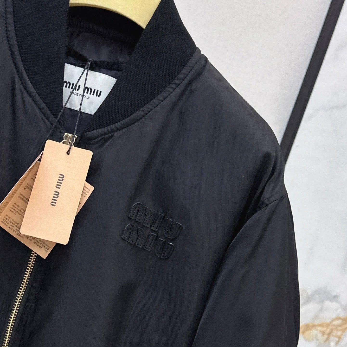 Black Nylon Bomber Zip-Up Jacket