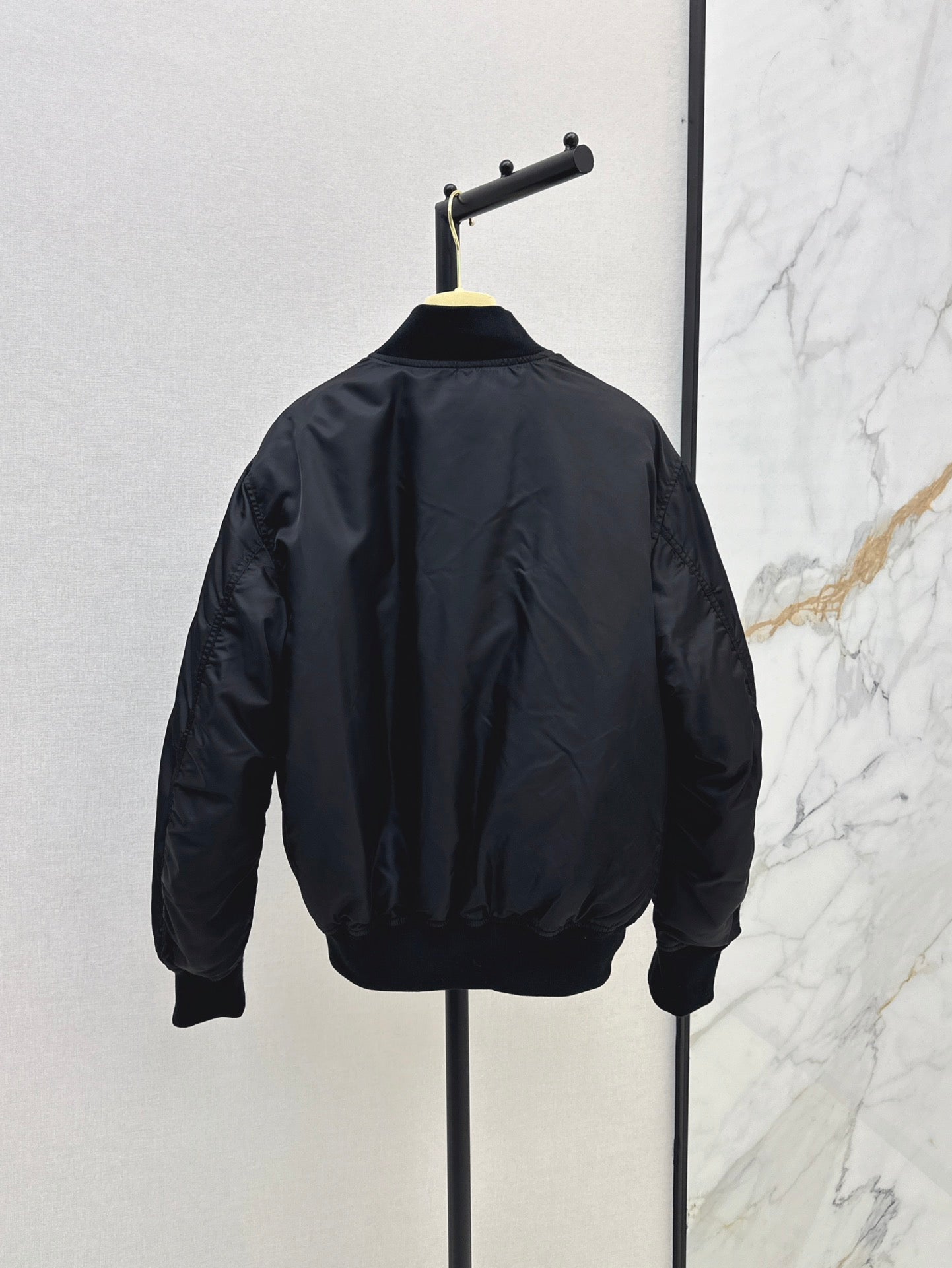 Black Nylon Bomber Zip-Up Jacket