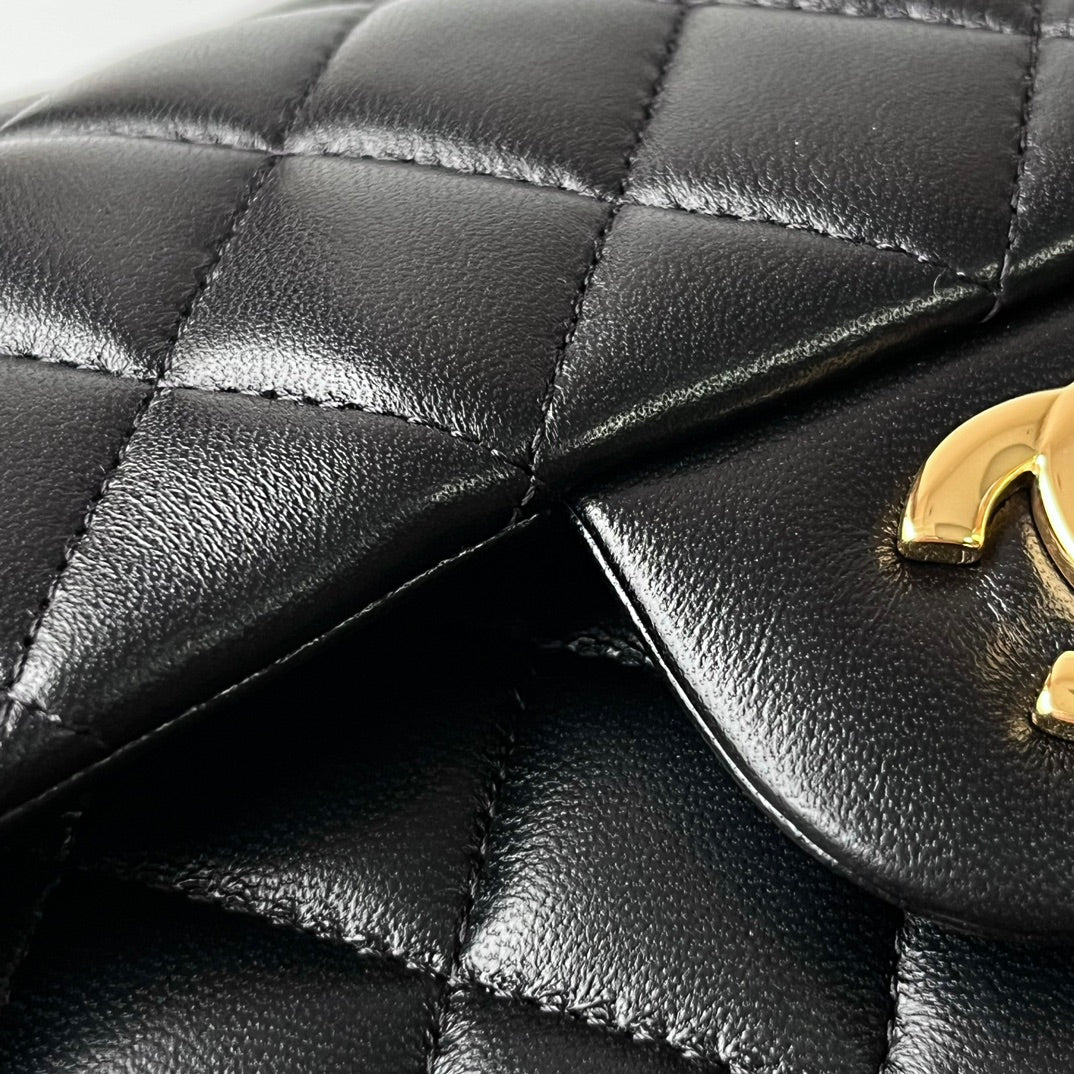 Black Lambskin Leather Medium Flap Bag - Level X