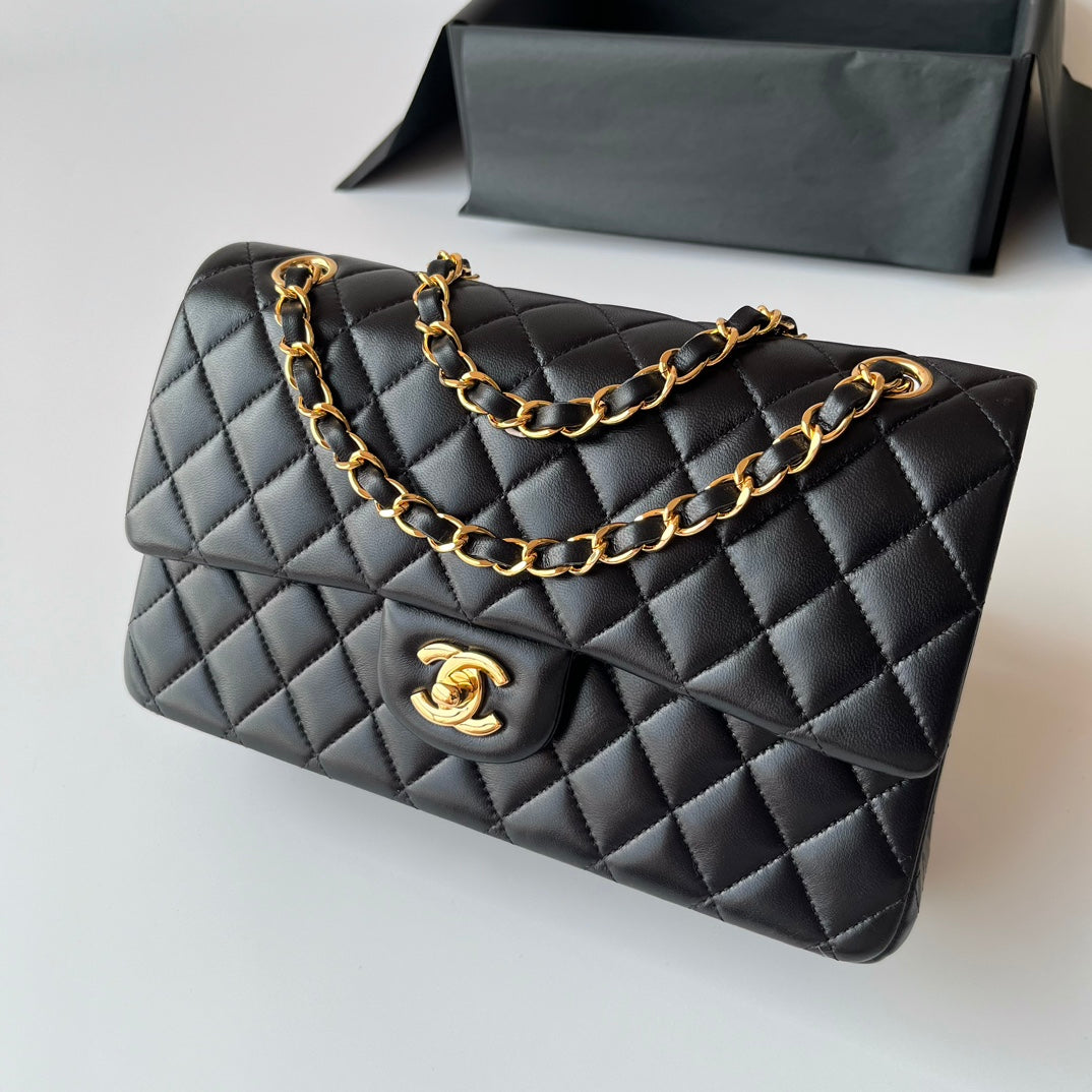 Black Lambskin Leather Medium Flap Bag - Level X