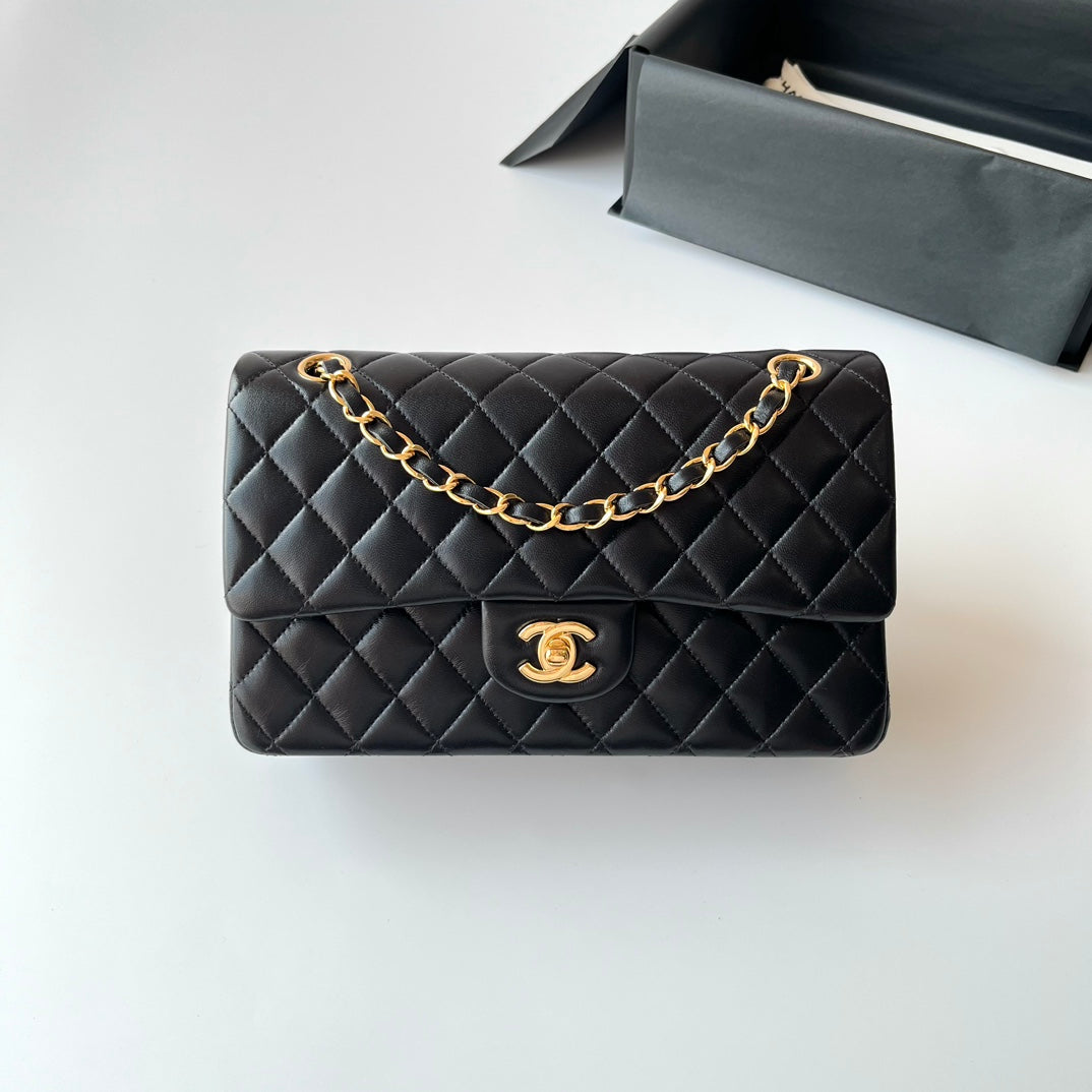 Black Lambskin Leather Medium Flap Bag - Level X