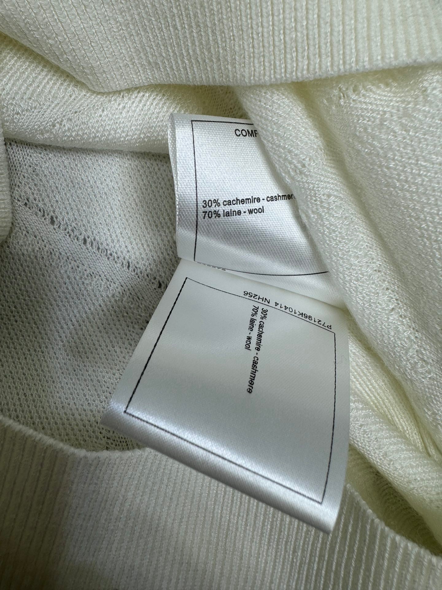 Cream Cashmere Wool Quilted Knit Sweater