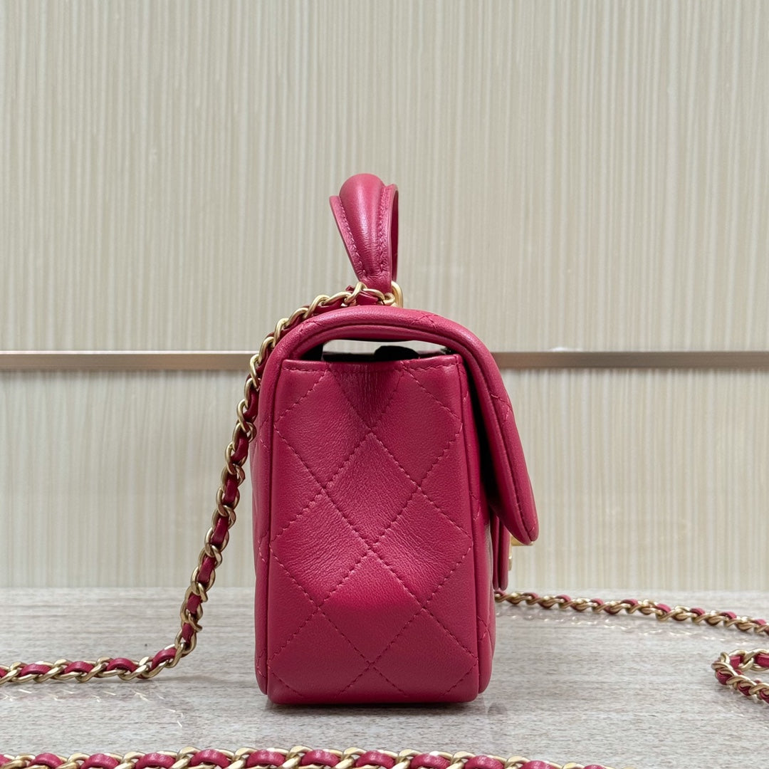 Rose Red Lambskin Top Handle Mini Flap Bag CNL - Level X
