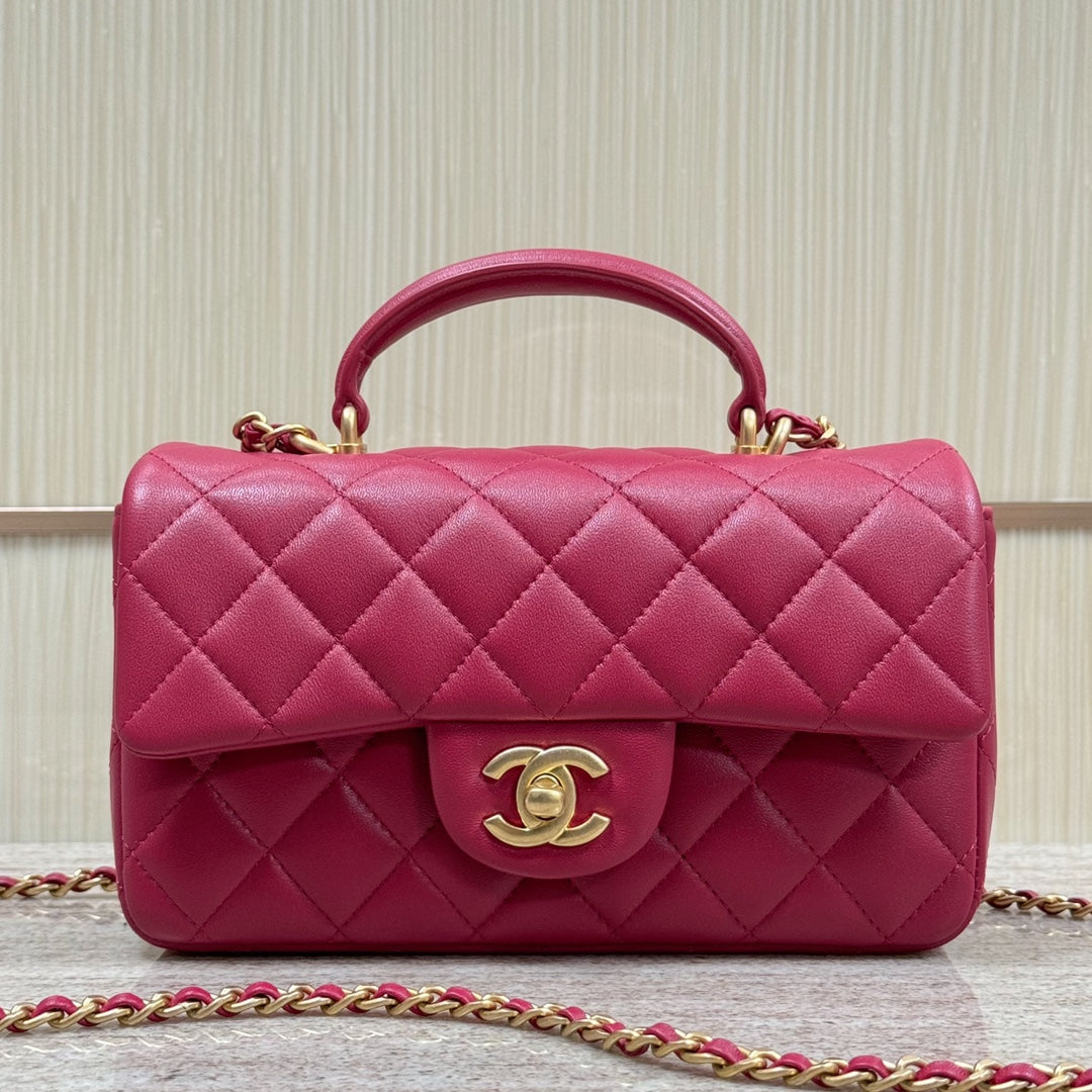 Rose Red Lambskin Top Handle Mini Flap Bag CNL - Level X