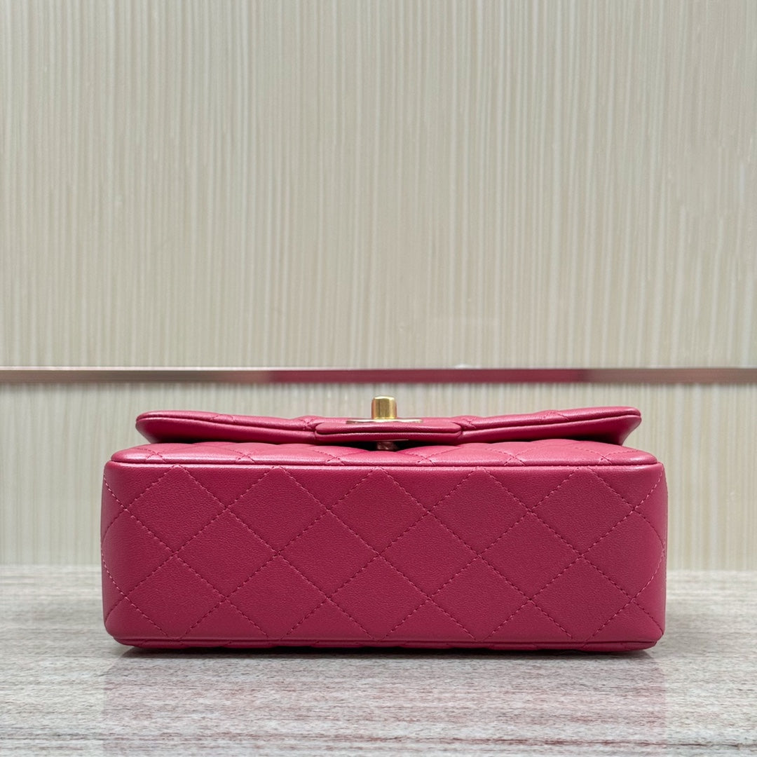 Rose Red Lambskin Top Handle Mini Flap Bag CNL - Level X
