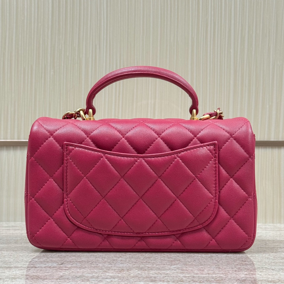 Rose Red Lambskin Top Handle Mini Flap Bag CNL - Level X