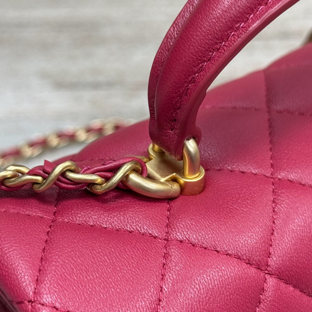 Rose Red Lambskin Top Handle Mini Flap Bag CNL - Level X