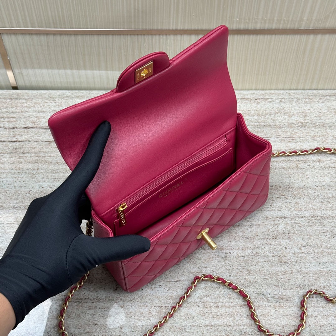 Rose Red Lambskin Top Handle Mini Flap Bag CNL - Level X