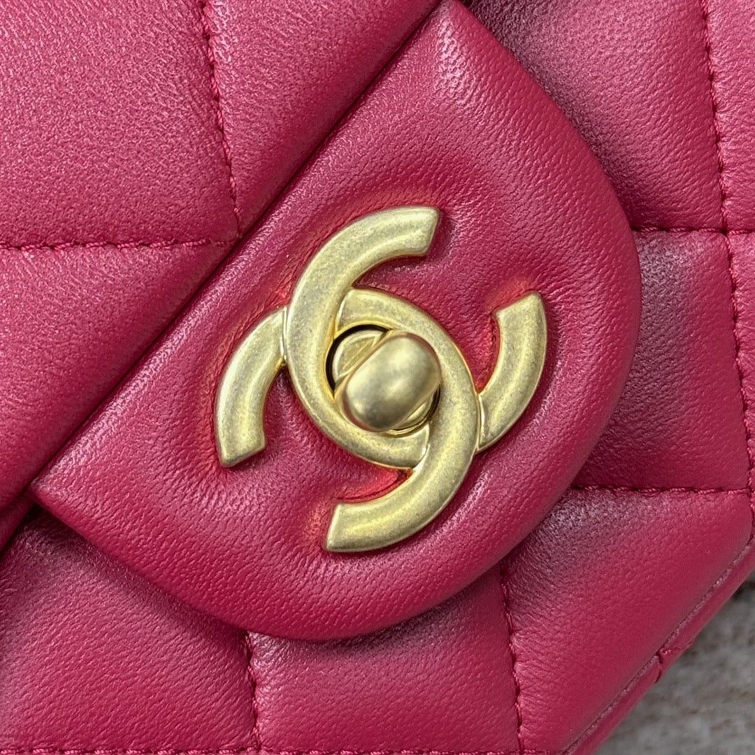 Rose Red Lambskin Top Handle Mini Flap Bag CNL - Level X
