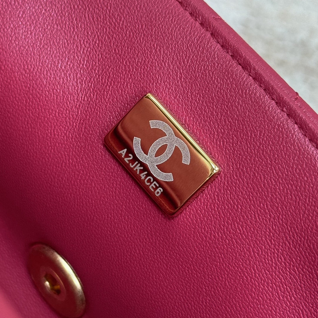 Rose Red Lambskin Top Handle Mini Flap Bag CNL - Level X